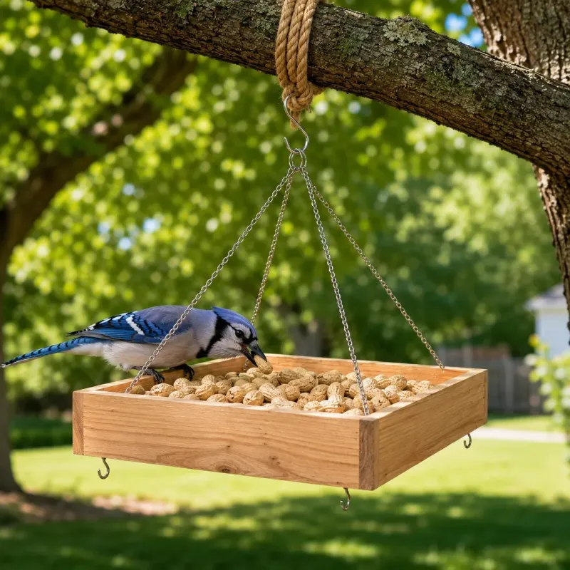 Cedar Hanging Tray Bird Feeder