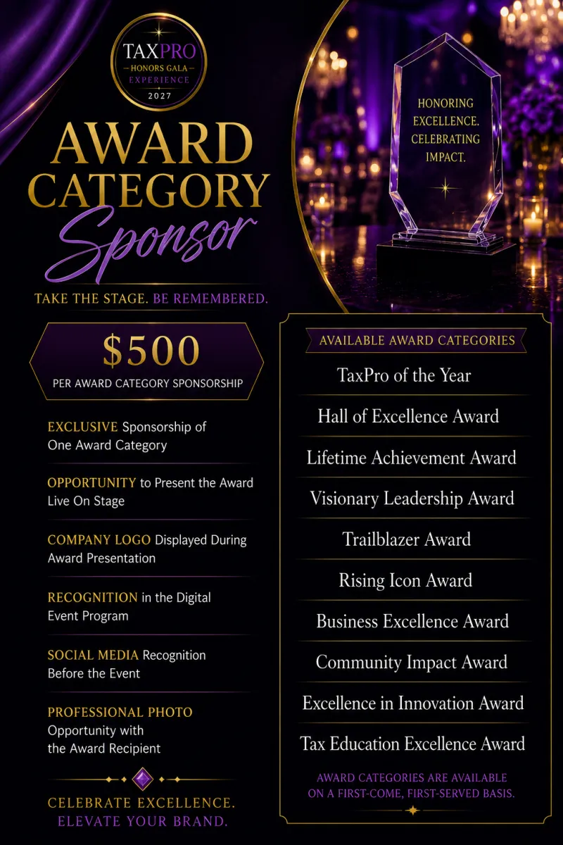 Award Category Sponsor | TaxPro Honors Gala Experience 2027