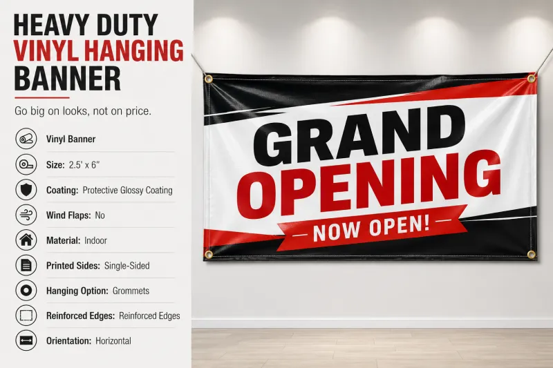 Heavy Duty Vinyl Hanging Banner – 2.5' x 6'