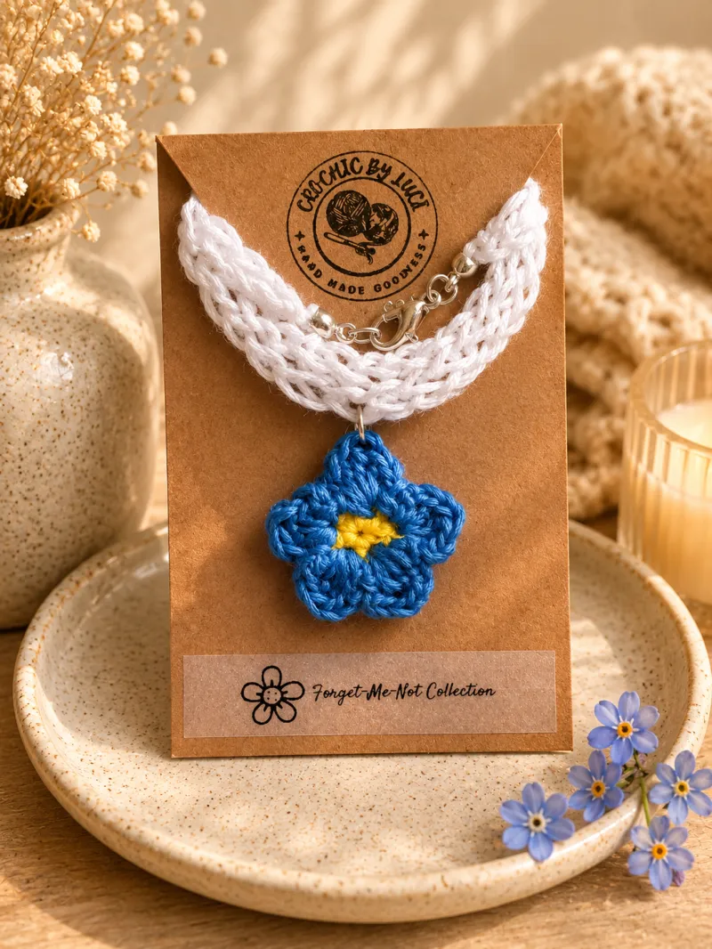 Forget-Me-Not Bloom Choker | Handmade Crochet Dementia Awareness Necklace