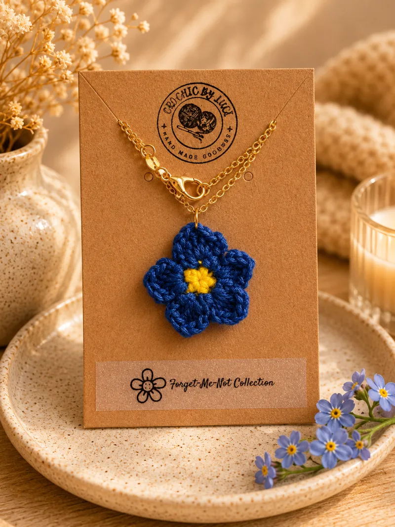 Forget-Me-Not Pendant Necklace | Handmade Crochet Dementia Awareness Jewellery