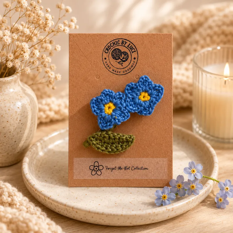 Forget-Me-Not Double Brooch | Handmade Crochet Dementia Awareness Brooch
