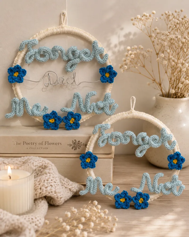 Forget-Me-Not Keepsake Hoop | Personalised Handmade Crochet Wall Decoration