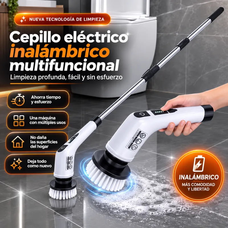 Cepillo electrico recargable de 7 piezas para limpieza de baños, duchas y lavabos