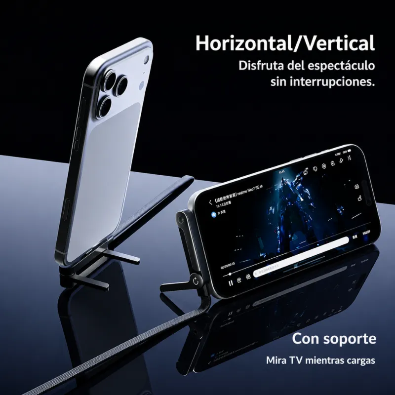 Cable cargador tipo C de 240w con soporte para celular integrado