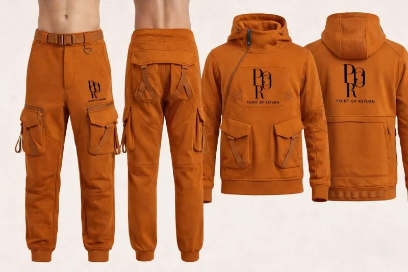 POR Tactical Cargo Hoodie & Utility Jogger Set -  Burnt Orange 