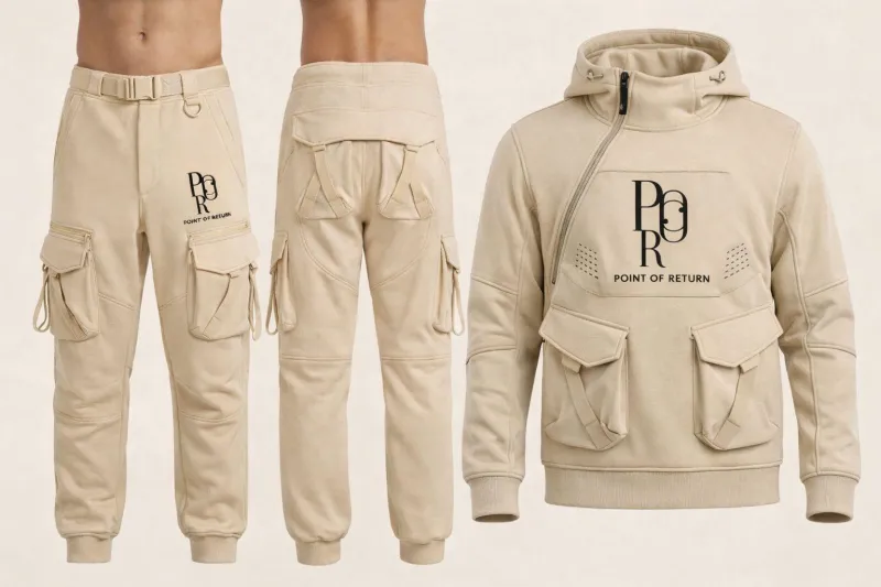 POR Tactical Cargo Hoodie & Utility Jogger Set - Cream