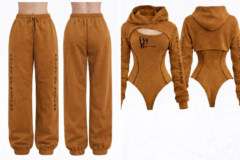 POR Sculpted Hooded Bodysuit & Velour Jogger Set