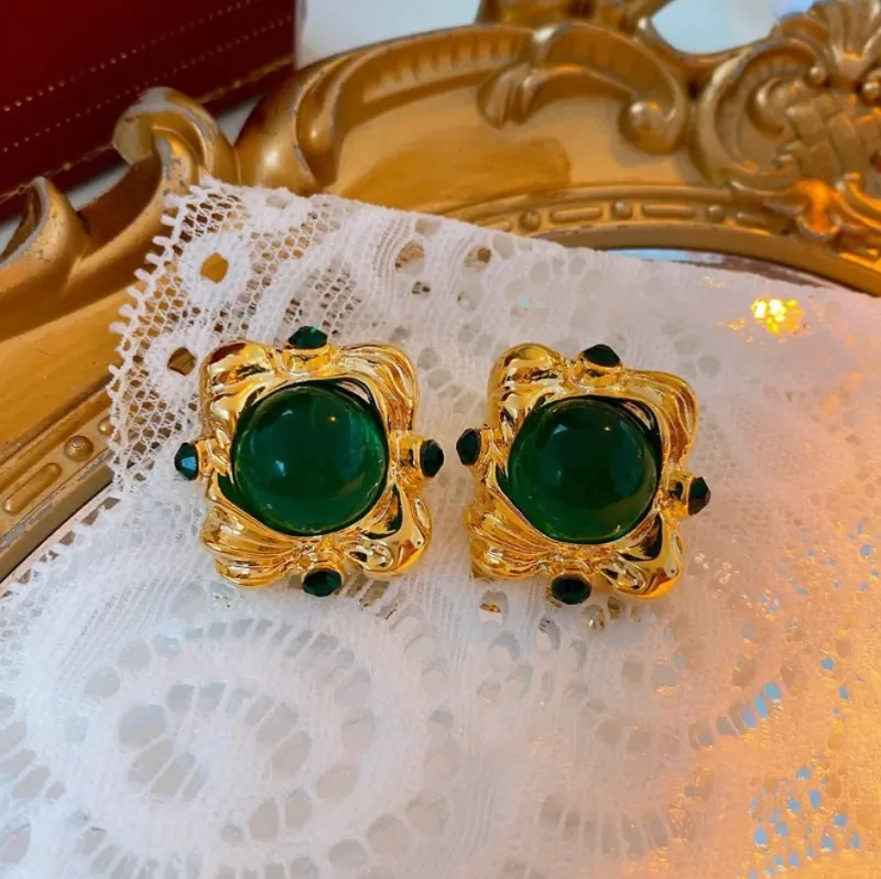 Vintage-Inspired Green & Gold Earrings