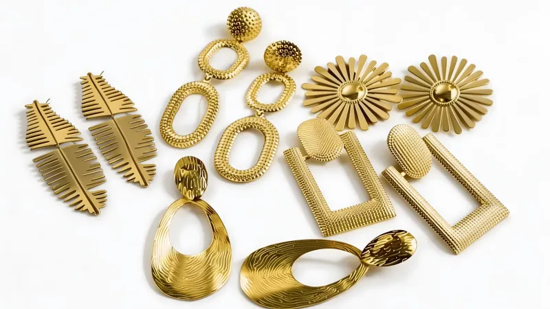 Gold Textured Geometric Earrings