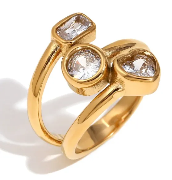 Silver & Gold Triple Stone Rings