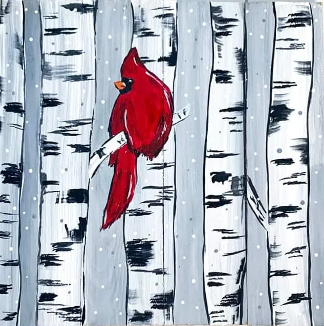 Cardinal on a Birch Tree