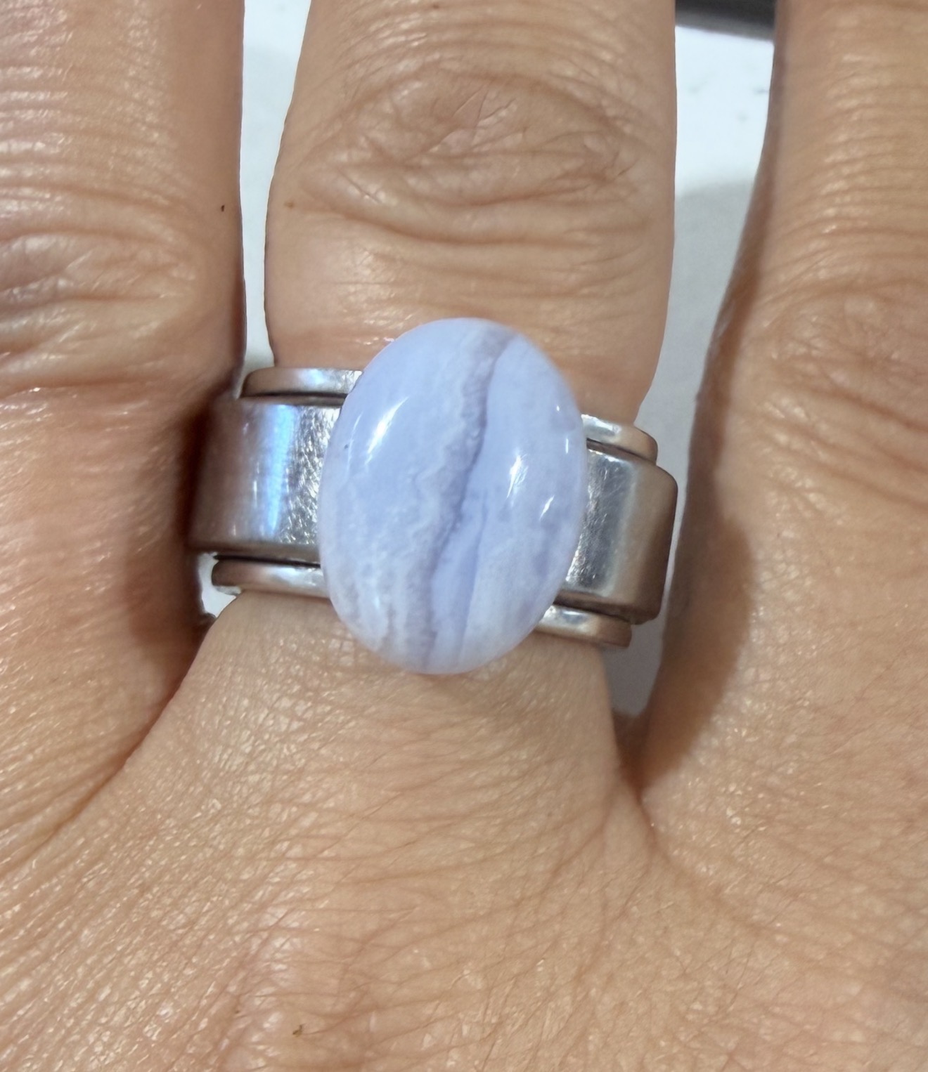Blue Lace Agate Smart Ring Jacket — Sterling Silver
