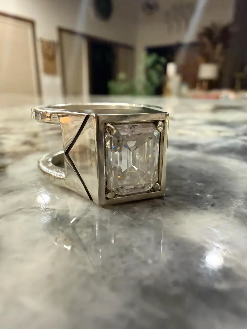  Mens Emerald Cut (Moissanite, Lab Emerald, or Garnet) with Side Groove Smart Ring Jacket 