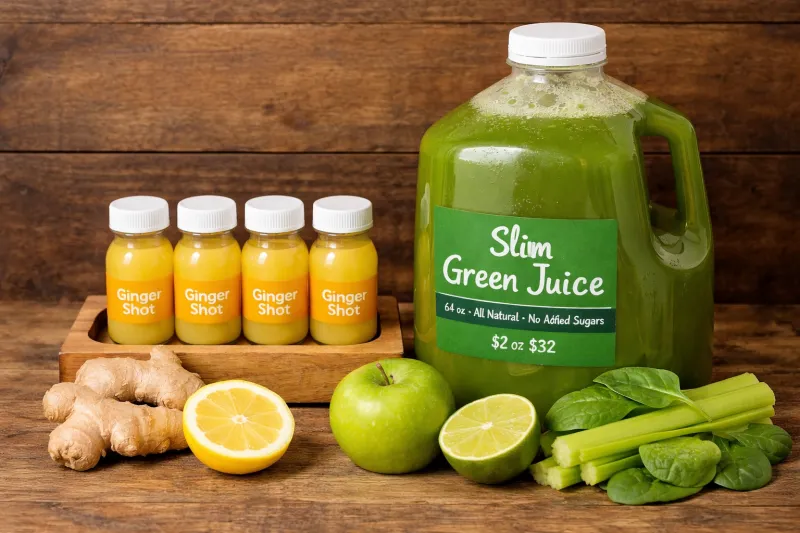 Slim Green Juice,  64 oz, Features: All-natural, no added sugars or substances