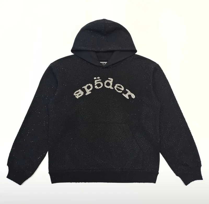 VVS Sp5der Hoodie - Black w Black Rhinestones 