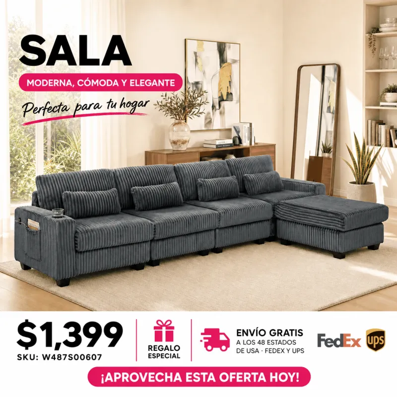 Sala Seccional Tipo L Gris 48