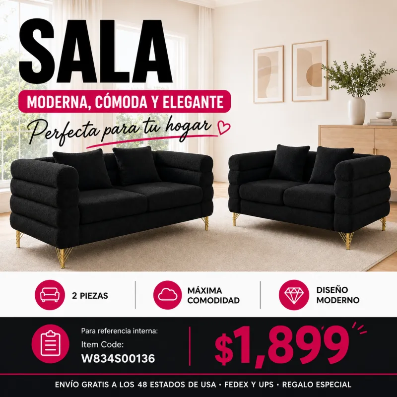 Salas de 2 Piezas Negro 48