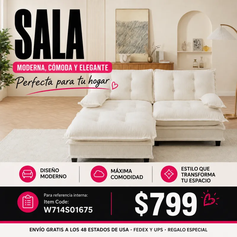 Sala Seccional Tipo L Beige 48