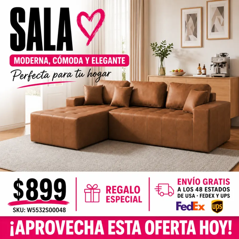 Sala Seccional Tipo L Piel Sintetica Brown 48