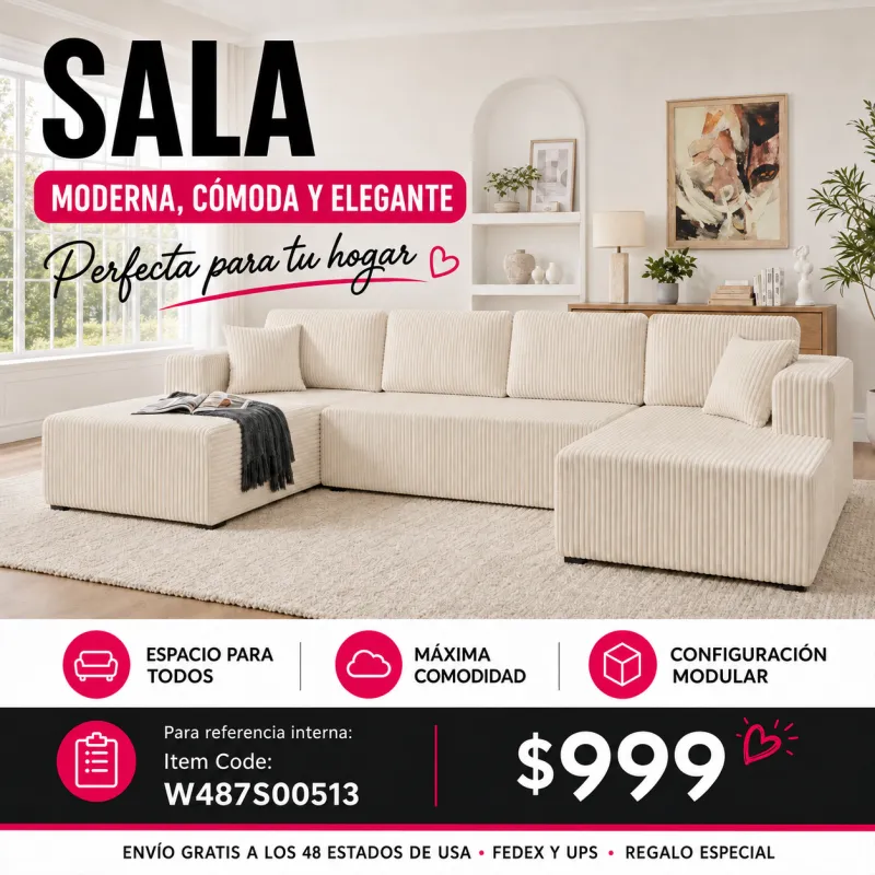 Sala Seccional Tipo U Beige 48