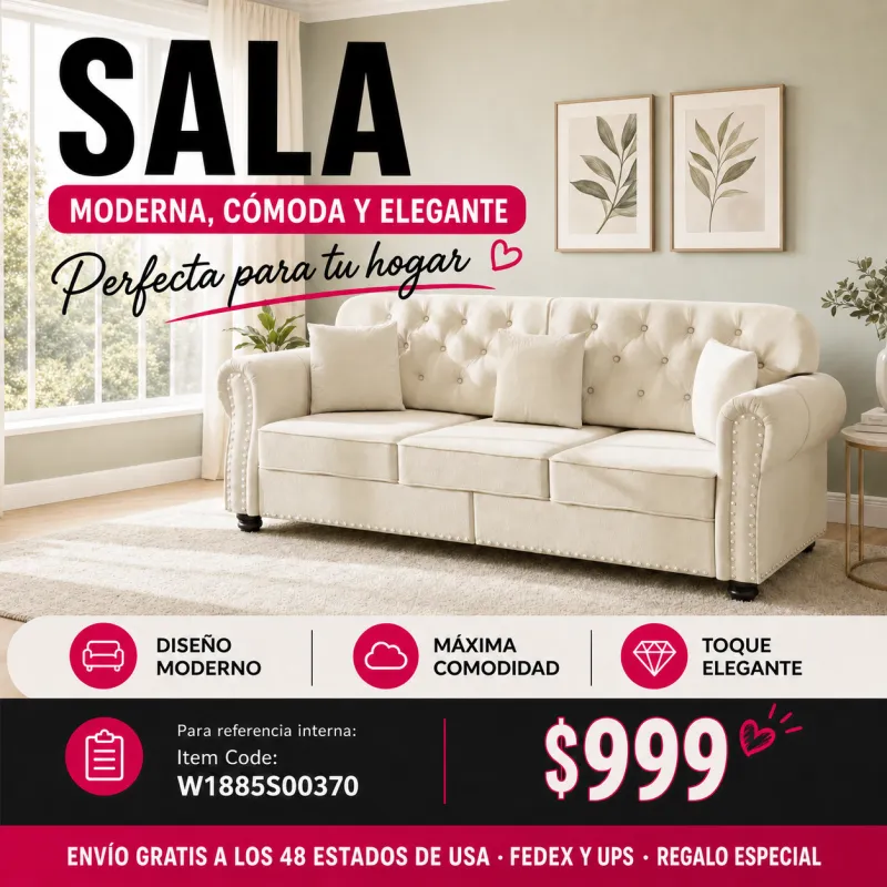 Sofa Clasico Elegante Beige + Ottoman 48