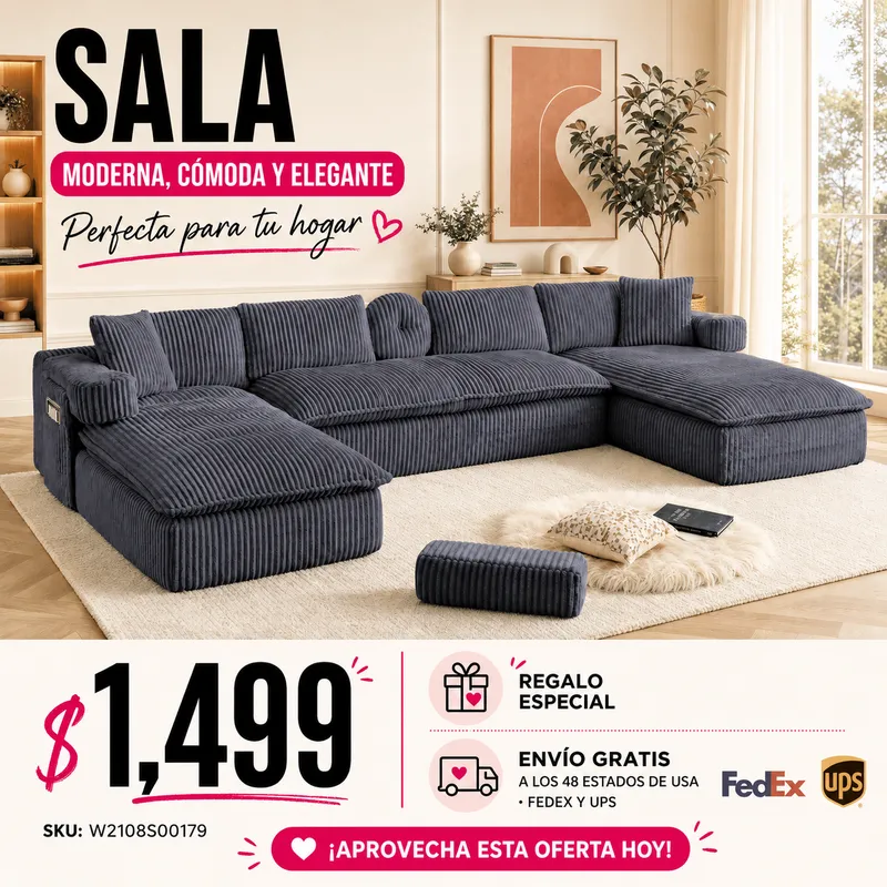 Sala Seccional Tipo U Gris 48 - 006