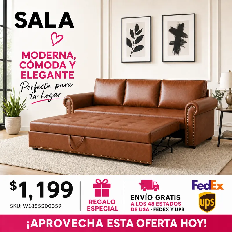 Sofa Cama 3 en 1 Piel Sintetica Brown 48 - 004