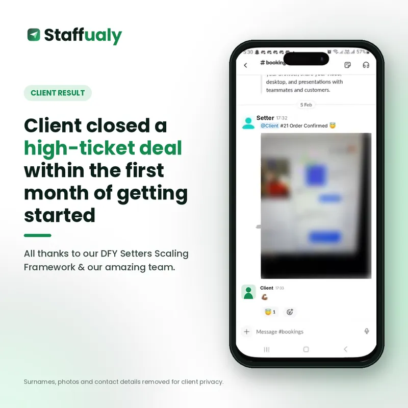 Client result: A client closed a high-ticket deal in the first month