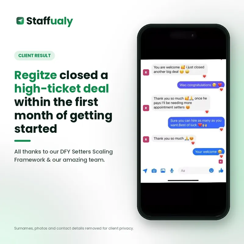 Client result: Regitze closed a high-ticket deal in her first month