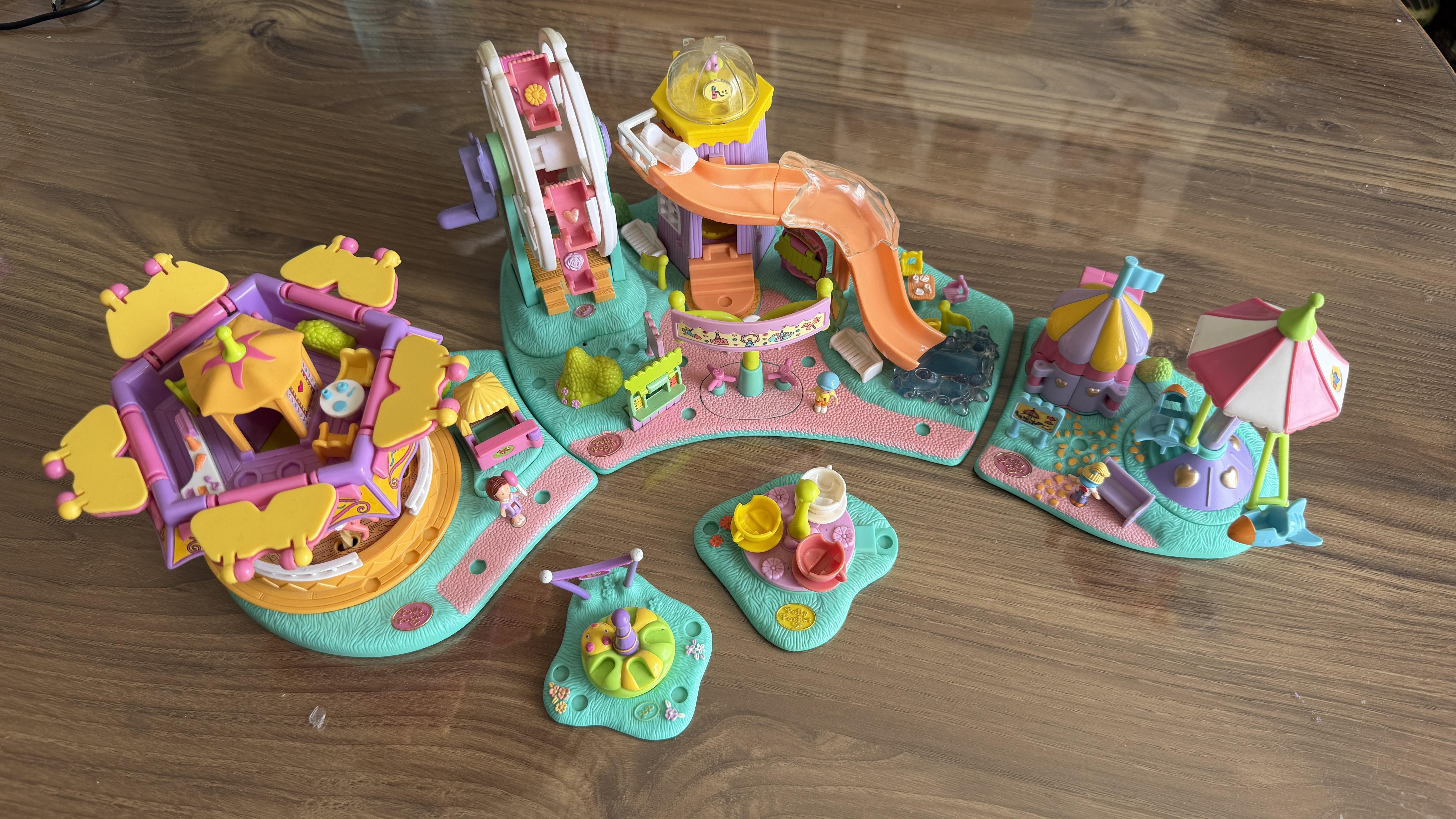 1996 Vintage Polly Pocket Fun Fair Bundle — Ferris Wheel, Carousel, Rocket Ride & Spinner (4 Rides)