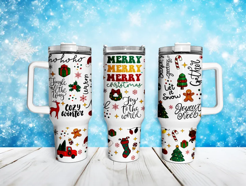 Merry Christmas Mug 40oz Double-Wall Stainless Steel Travel Tumbler