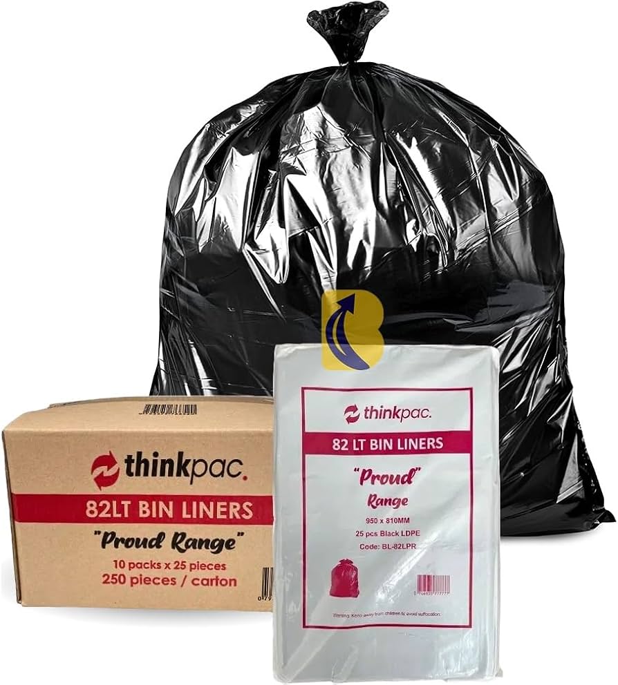 Garbage Bags - 82L HD Black Bin Liner-19um
