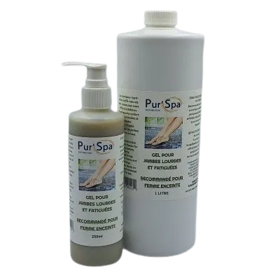 Gel jambes lourdes et fatiguées pour femme enceinte. SANS huile essentielle. Avec actifs pour effets circulatoires et confort. 