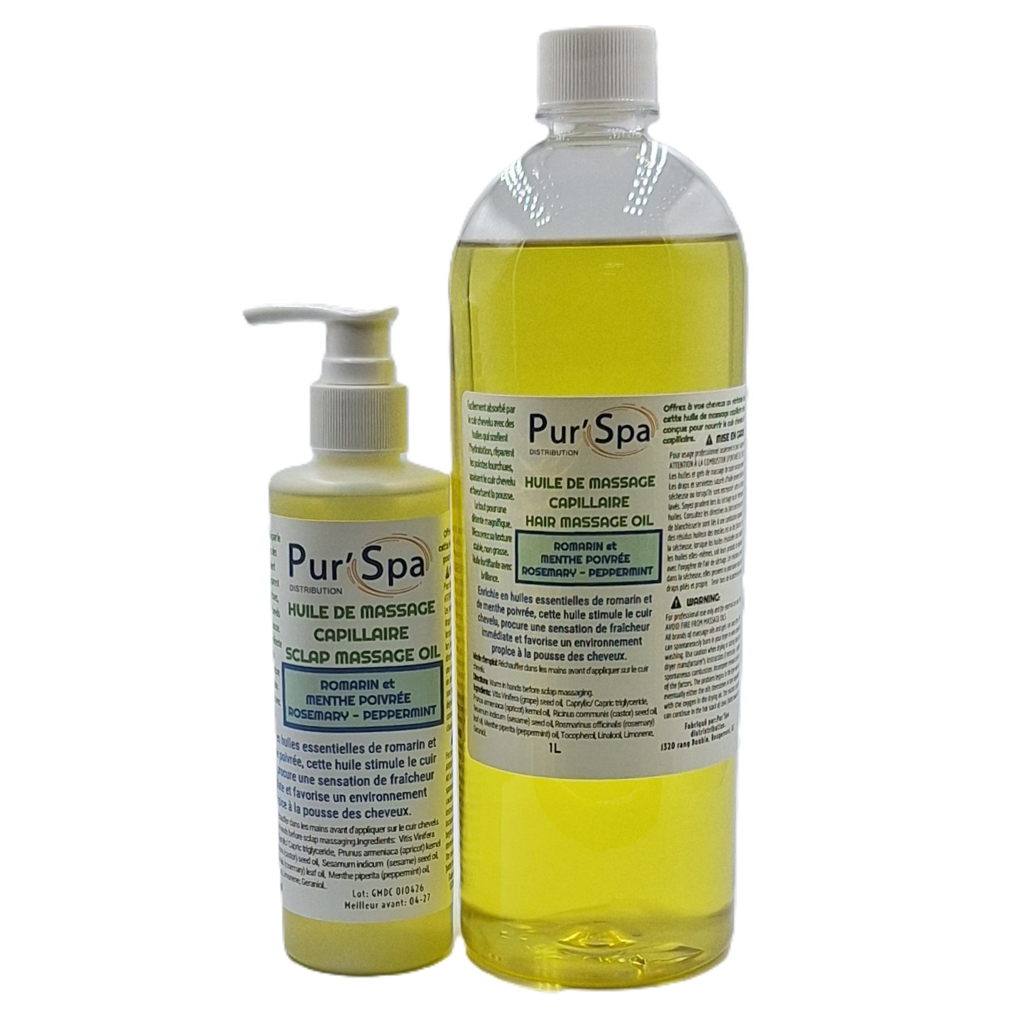 Huile de massage capillaire avec romarin et menthe poivrée.
