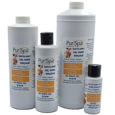 Exfoliant sans rinçage FUSION D'AGRUMES, assouplit et lisse la peau. Parfait pour cabine sèche, aucun besoin de douche ou bain.