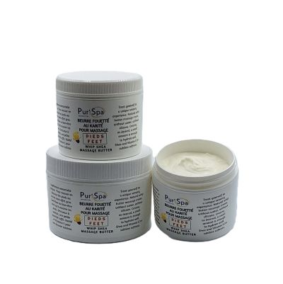 Beurre de karité fouetté Citron-Menthe. Crème hydratante sans effet gras pour massage. Sans eau, sans silicone.