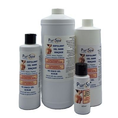 Exfoliant sans rinçage GRENADE et PAMPLEMOUSSE, exfolie et lisse la peau.  Pour cabine sèche, aucun besoin de douche ou bain.