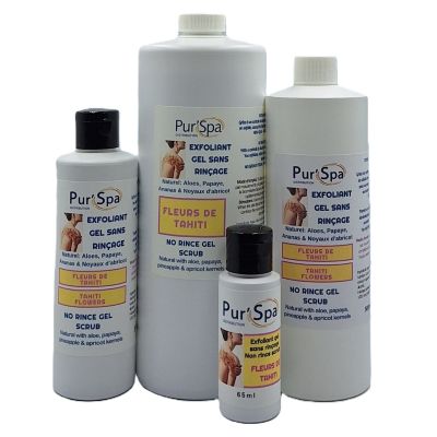 Exfoliant sans rinçage FLEUR DE TAHITI exfolie et lisse la peau. Pour cabine sèche, aucun besoin de douche ou bain.