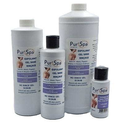 Exfoliant sans rinçage LAVANDE ZEN assouplit et lisse la peau. Parfait pour cabine sèche, aucun besoin de douche ou bain.