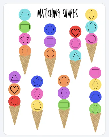 Matching Shapes, Colors, Letters Ice Cream Cones