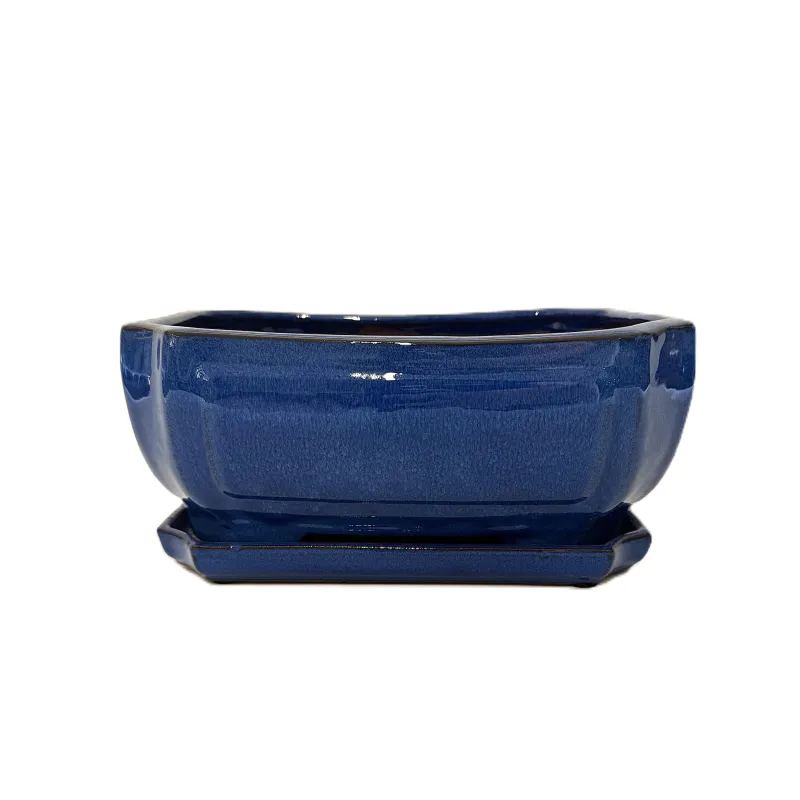 10" Glazed Bonsai pot w/ Attached saucer