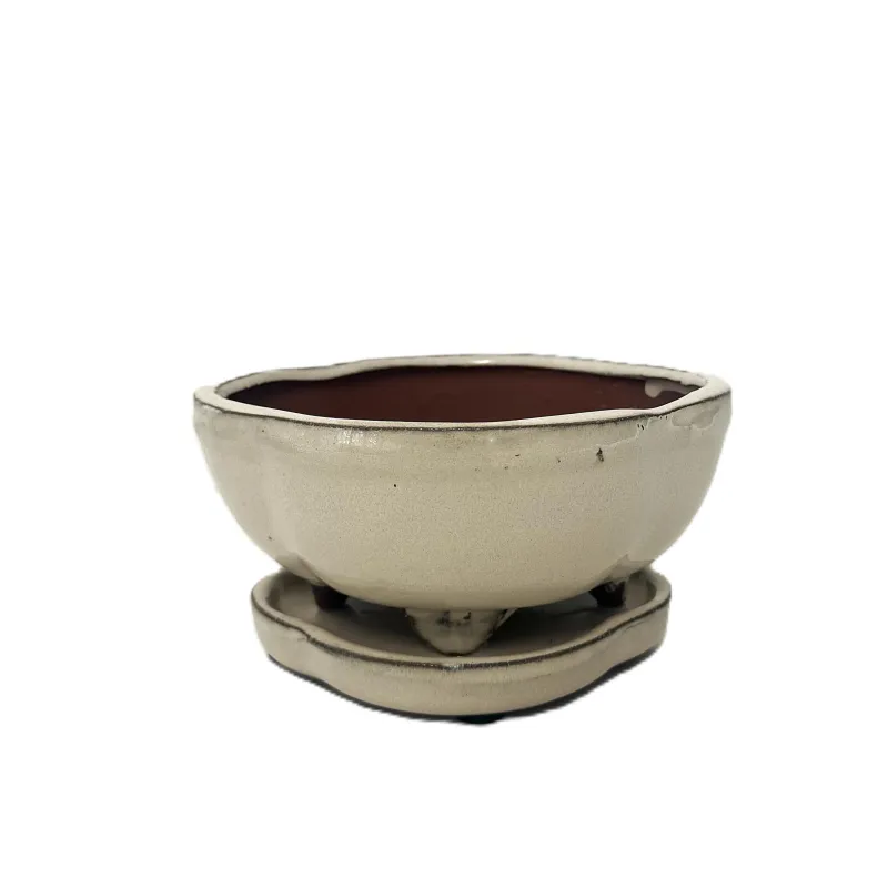 6'' Glazed Bonsai Pot w/ Attached saucer