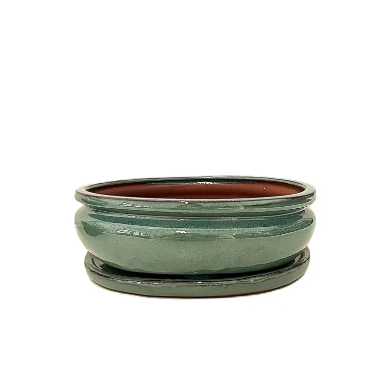 10" Glazed Bonsai pot w/ Unattached saucer