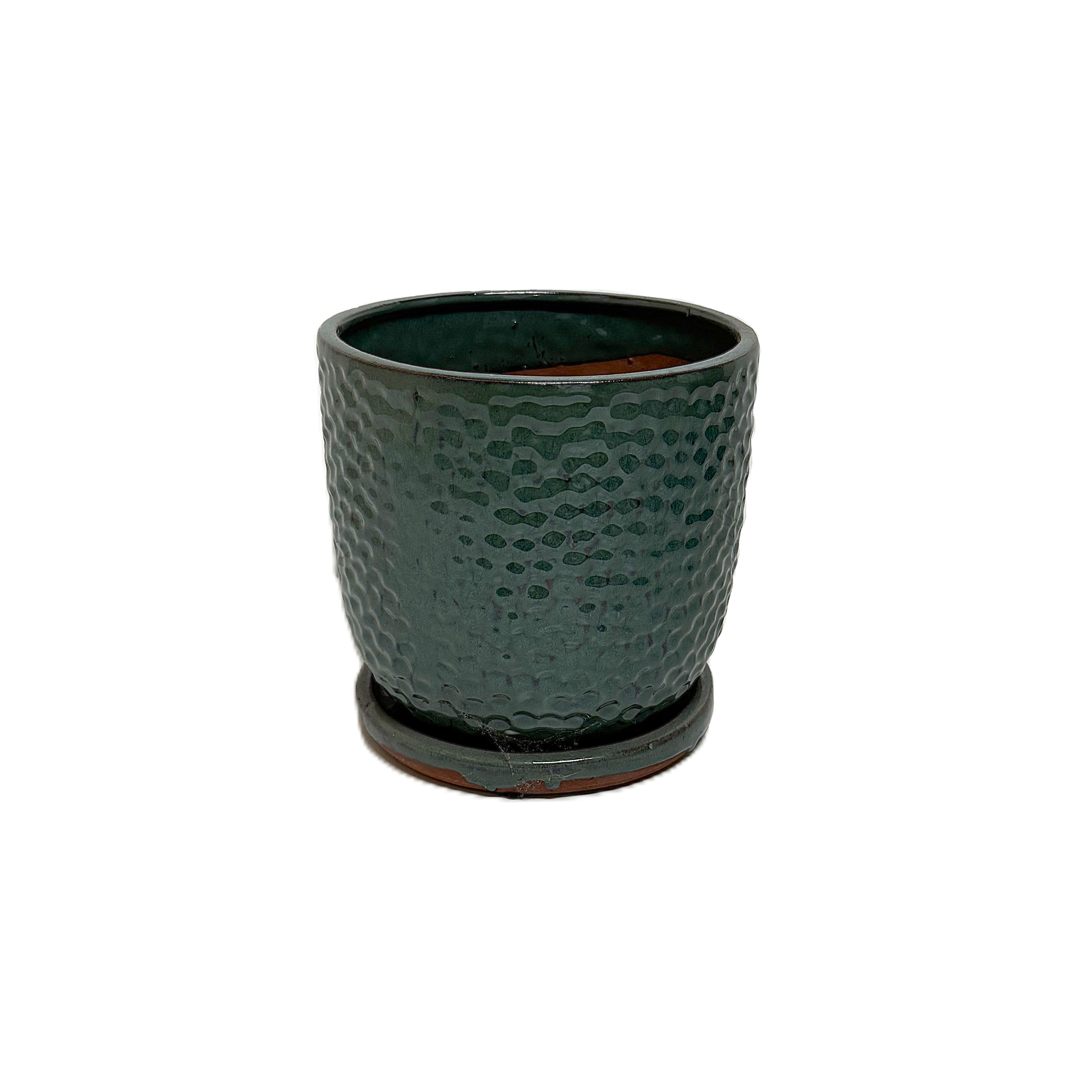 7'' Glazed Tropical Pot w/ Saucer attached