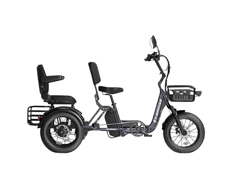 E-Bike USA Tri Star 2 - 3-Wheeled 2-Seater Cargo Commuter Folding Step-Through Backseat Passenger Trike E-Bike