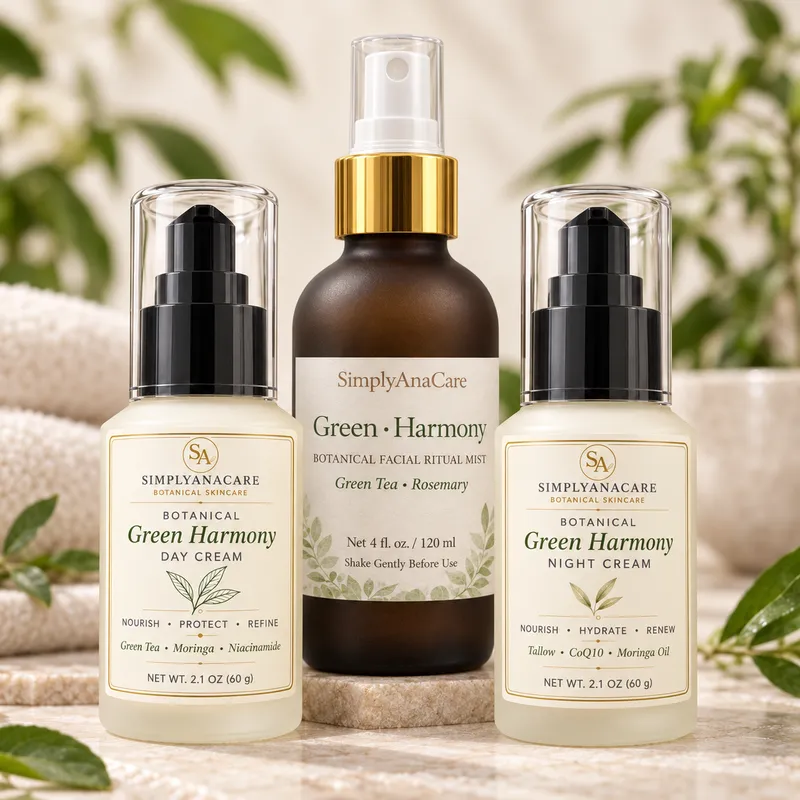 Green Harmony Botanical Skincare Set – Day Cream, Night Cream & Facial Ritual Mist