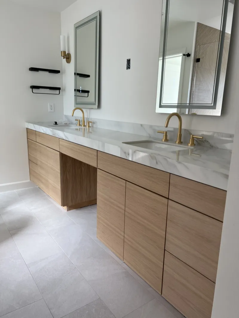 Light-oak double vanity with two mirrors