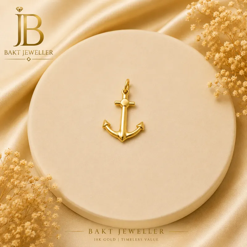 18k Gold Anchor Pendant 