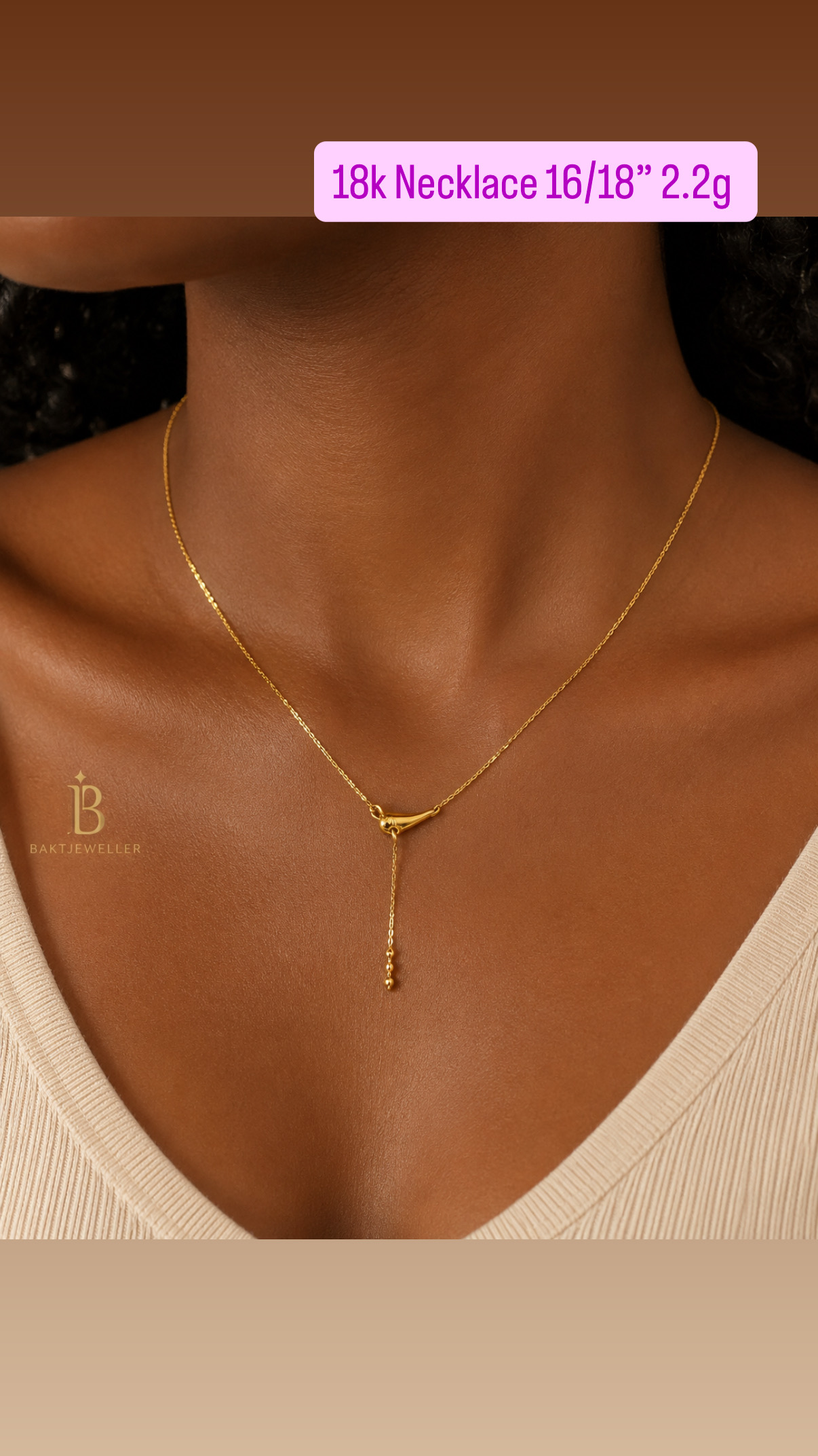 18k Gold Necklace 16/18" 2.2g
